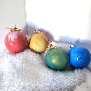 Artsy Glass Christmas Ornaments Vintage set of 4 Colorful
